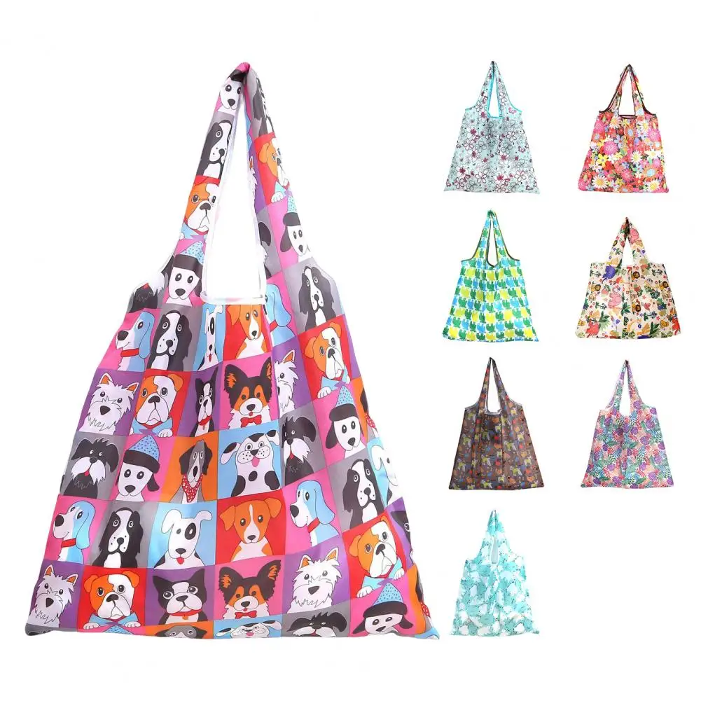 Cute Flower Cartoon Print Tote Bag Eco-friendly Large Capacity Handbag Storage Pouch Foldable Beach Bag Square