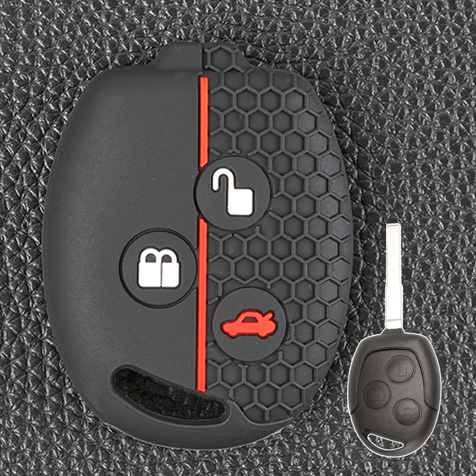 Silicone 3 Button Keyless Entry Key Fob Chain Case Cover Shell Protect For Ford Transit Connect Courier Fiesta Focus Cabriolet