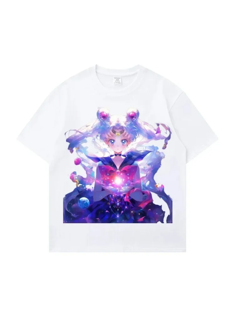 

Сейлор Мун, японская анимация, красивая футболка с короткими рукавами из мультфильма, мужская и женская летняя свободная футболка из плотного хлопка