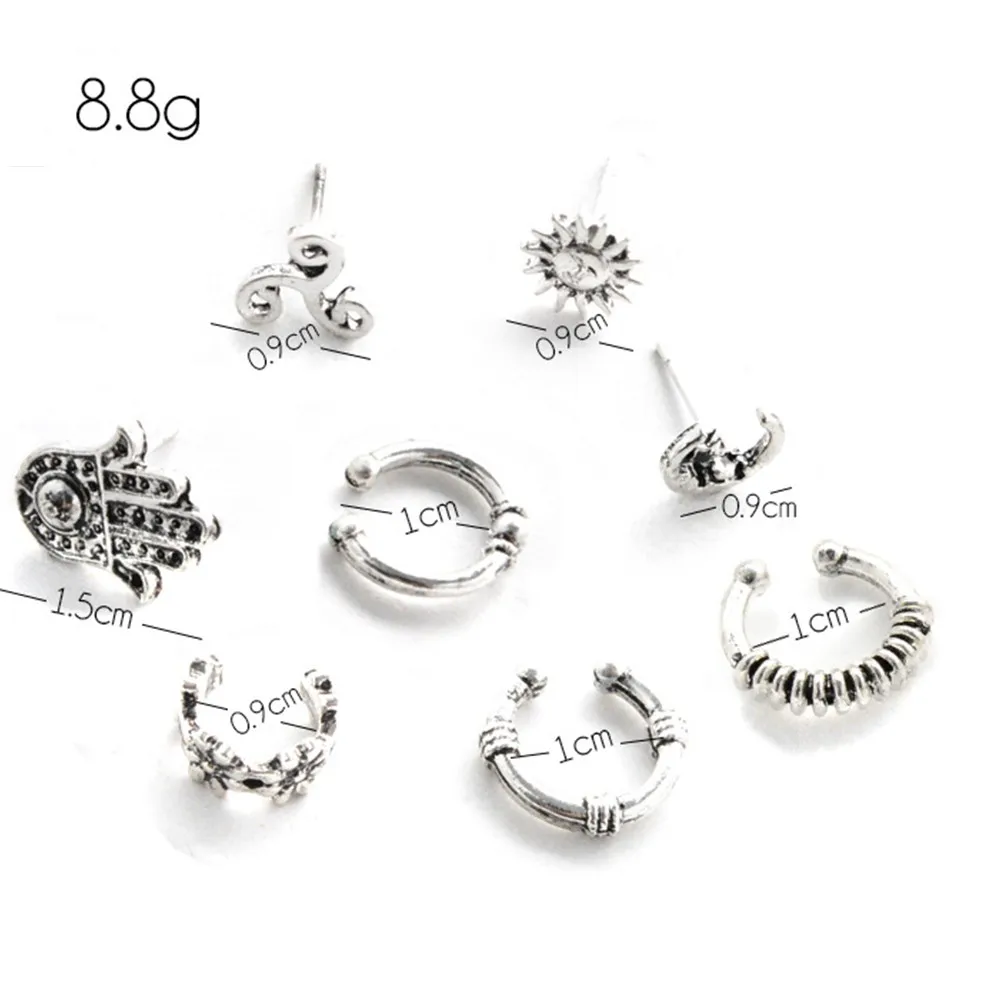 Chic FSUNION 2025 Punk Style Stud Earrings Set for Women - Unique Feather Leaf Owl Ethnic Bohemia Ear Clips Jewelry Gift