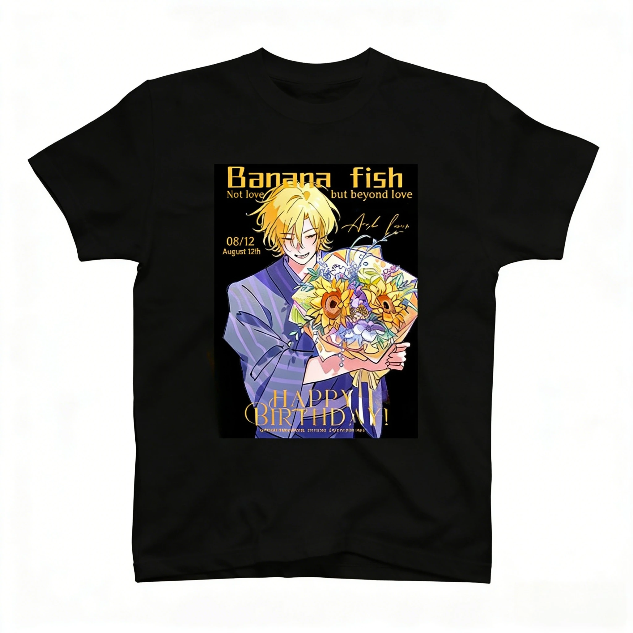Ash's Birthday Banana Fish Anime Peripheral Zweidimensionales schweres Baumwoll-Kurzarm-T-Shirt Unisex-T-Shirt Harajuku