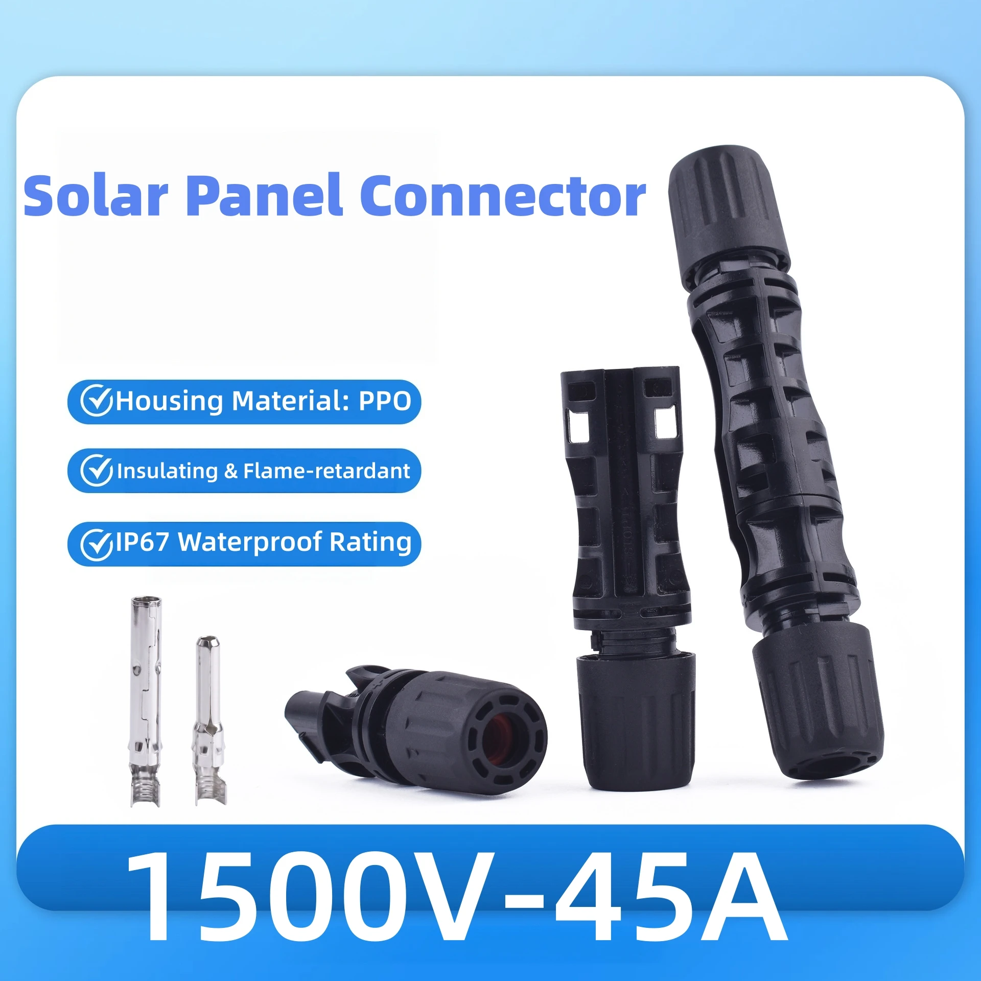 1500V 45A Solar PV Connector For MC4 IP67 Waterproof Male Female Solar Panel Cable Connector For 2.5/4/6mm² Photovoltaic Cable