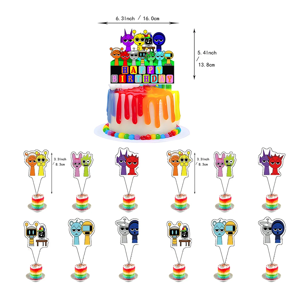 Incredibox Sprunki Theme Decorations Banner Cupcake Topper Set بالون للأولاد والبنات والأطفال والكبار وحفلات أعياد الميلاد
