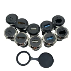 1Pcs Metal Round Socket Module D Type RJ45 Straight Through Network USB2.0 USB3.0 Connector Panel Mounting HDMI CAT6