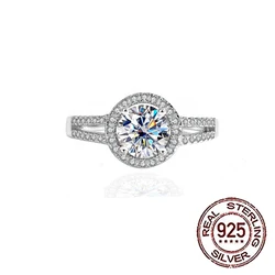QooLady 925 Sterling Silver Luxury White Cubic Zirconia Micro Pave Round Ring for Women Wedding Anniversary Jewelry Gifts SR054