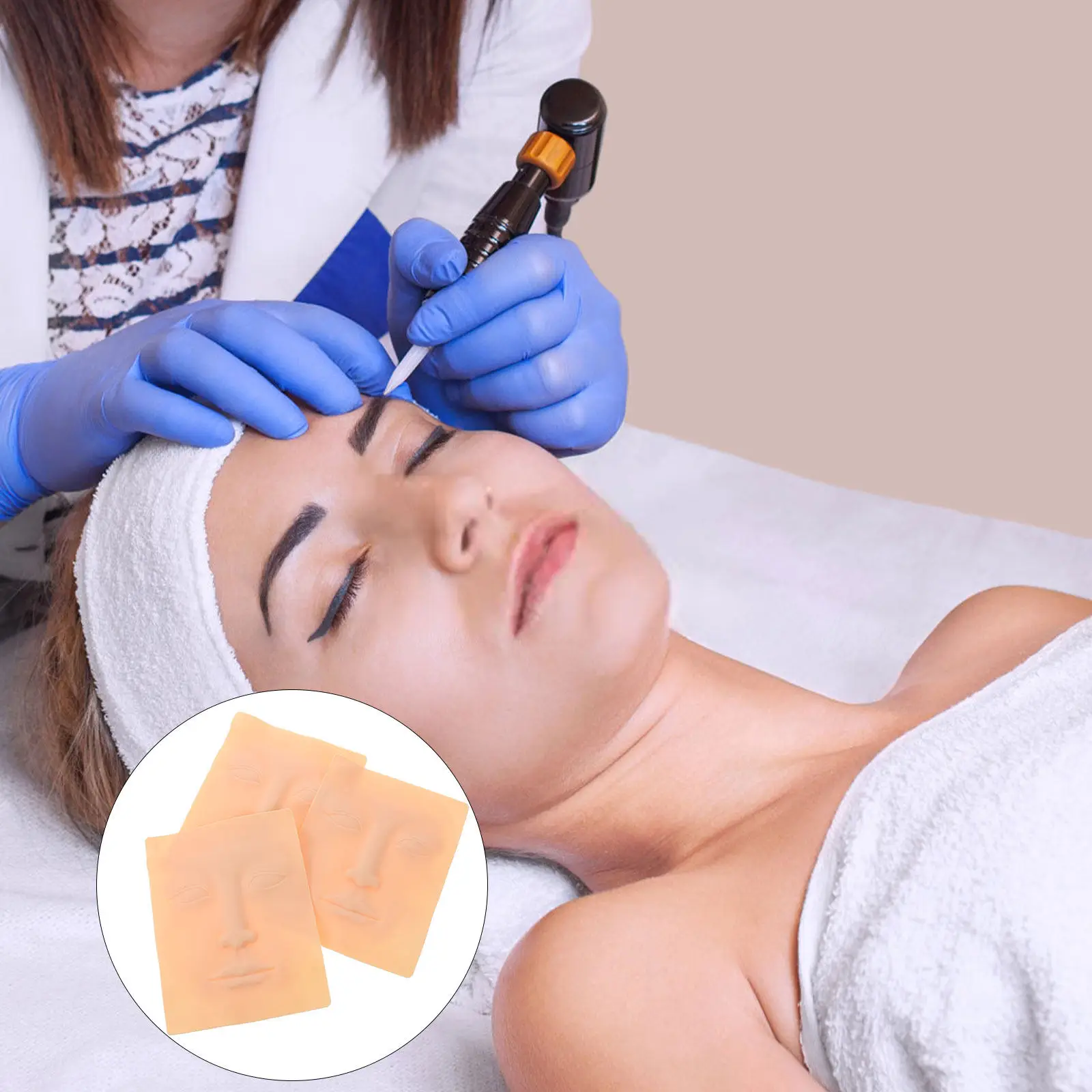 

3Pcs Silicone Face Skin Tattooing Practice Soft Elastic Fake Human Face for Eyebrow Microblading Artists Beginners