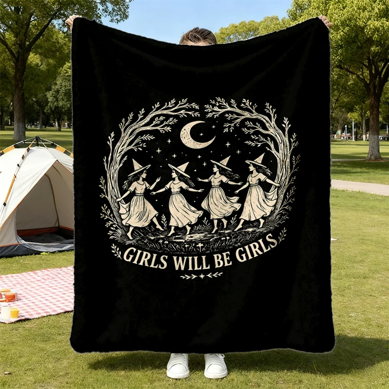 Girls Will Be Girls Witch. Comfort Colors Vintage Halloween Women Witchy Vibes Flannel Blanket
