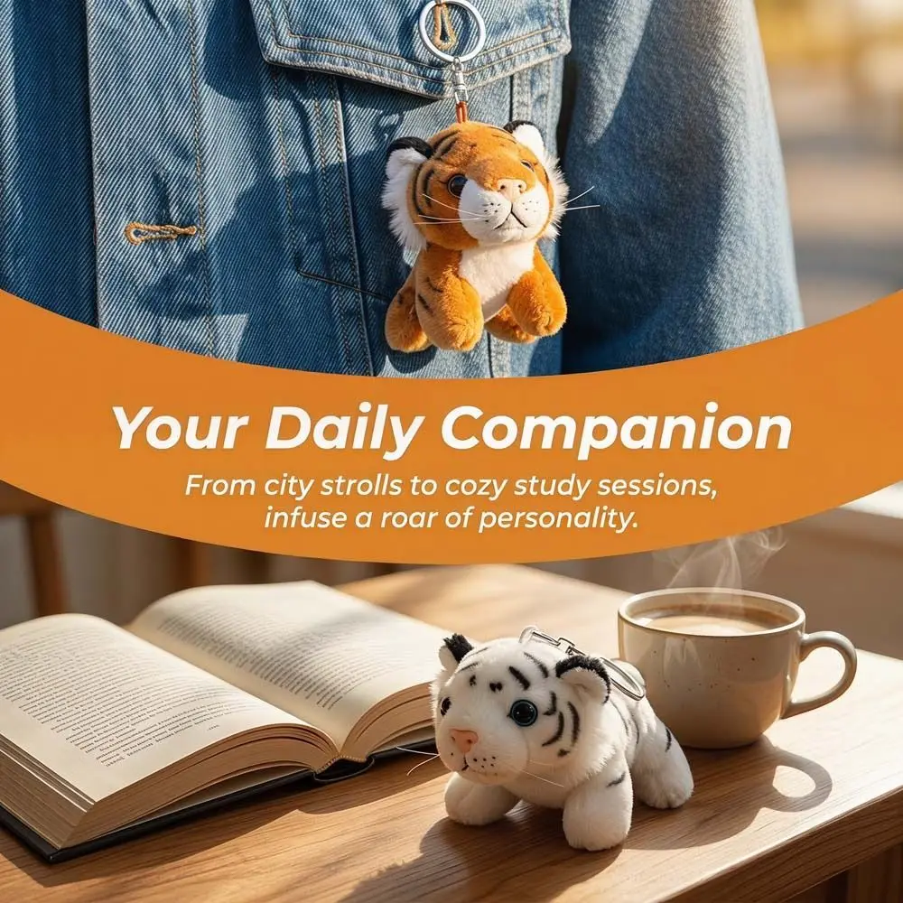 Cute Design Stuffed Keychain Tiger Keychain Fluffy Collection Tiger Keychain 12cm Cartoon Tiger Car Pendant