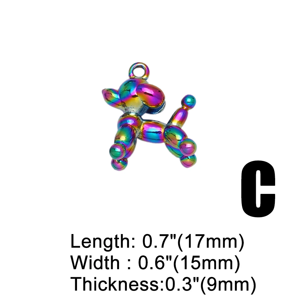OCESRIO Trendy Rainbow Balloon Dog Bear Necklace Pendant Copper Electroplating Animal Dog Pendant for Jewelry Making pdta585