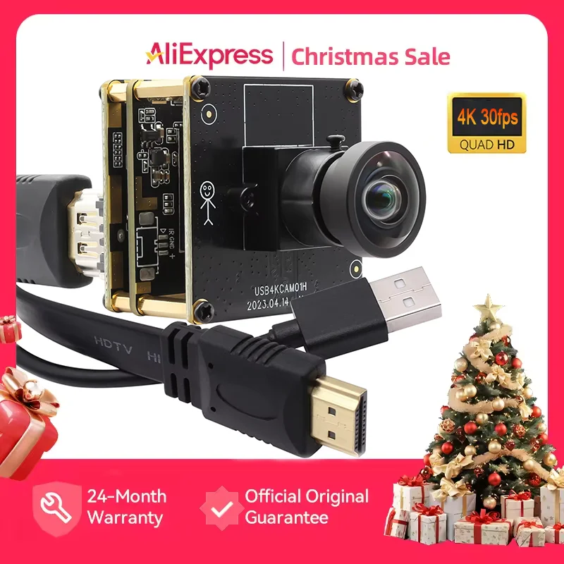 ELP 4K 30fps HDMI Mini USB Camera Module Wide Angle Fisheye Lens 2X Digital Zoom Video Conference Webcam for Linux Android Mac