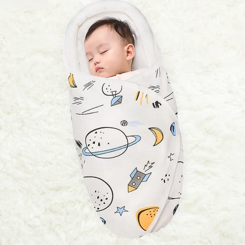 Baby Sleeping Bag Newborn Cartoon Animal Cotton Warm and Adjustable Swaddle Blanket Hat Wrapping Set Muslin Blanket