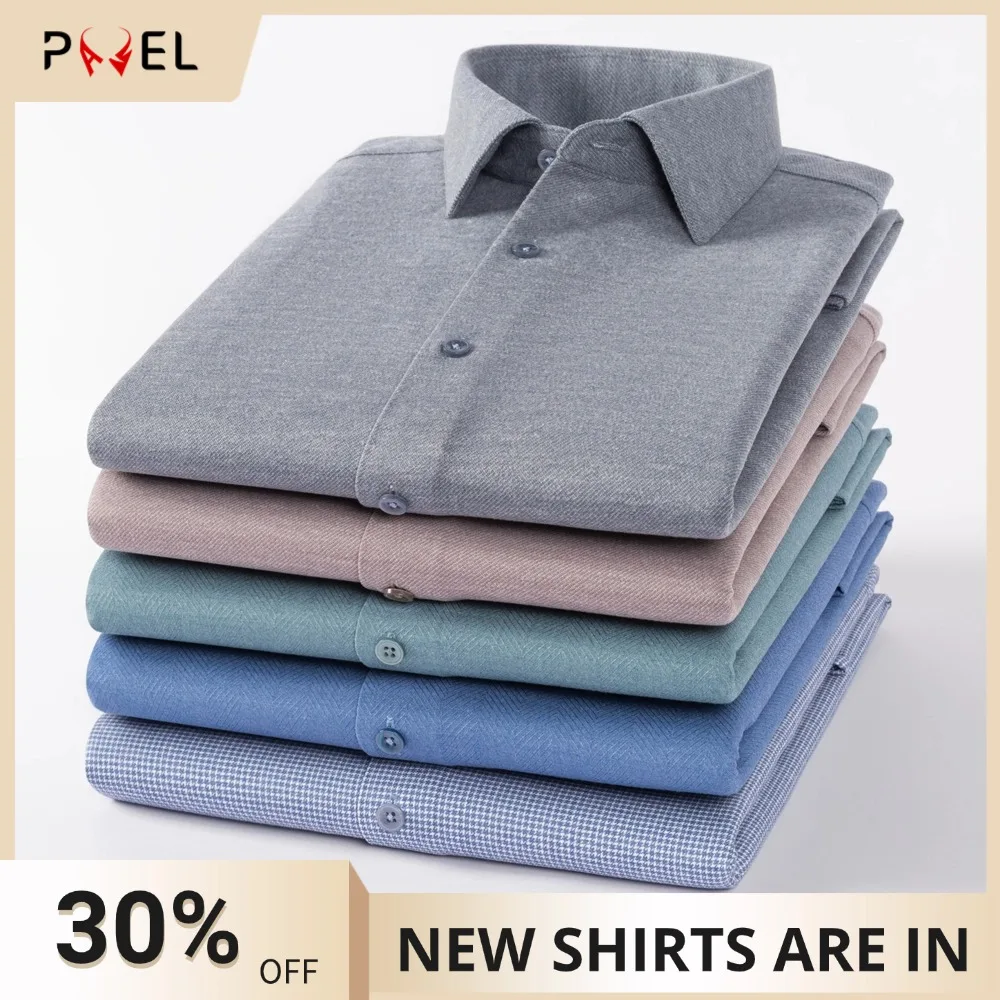 

Fall Winter Midweight Wool Blend Old Money Style Clothes for Man, Comfortable Pocket-Free Casual Long Sleeve Button-Up Shirts