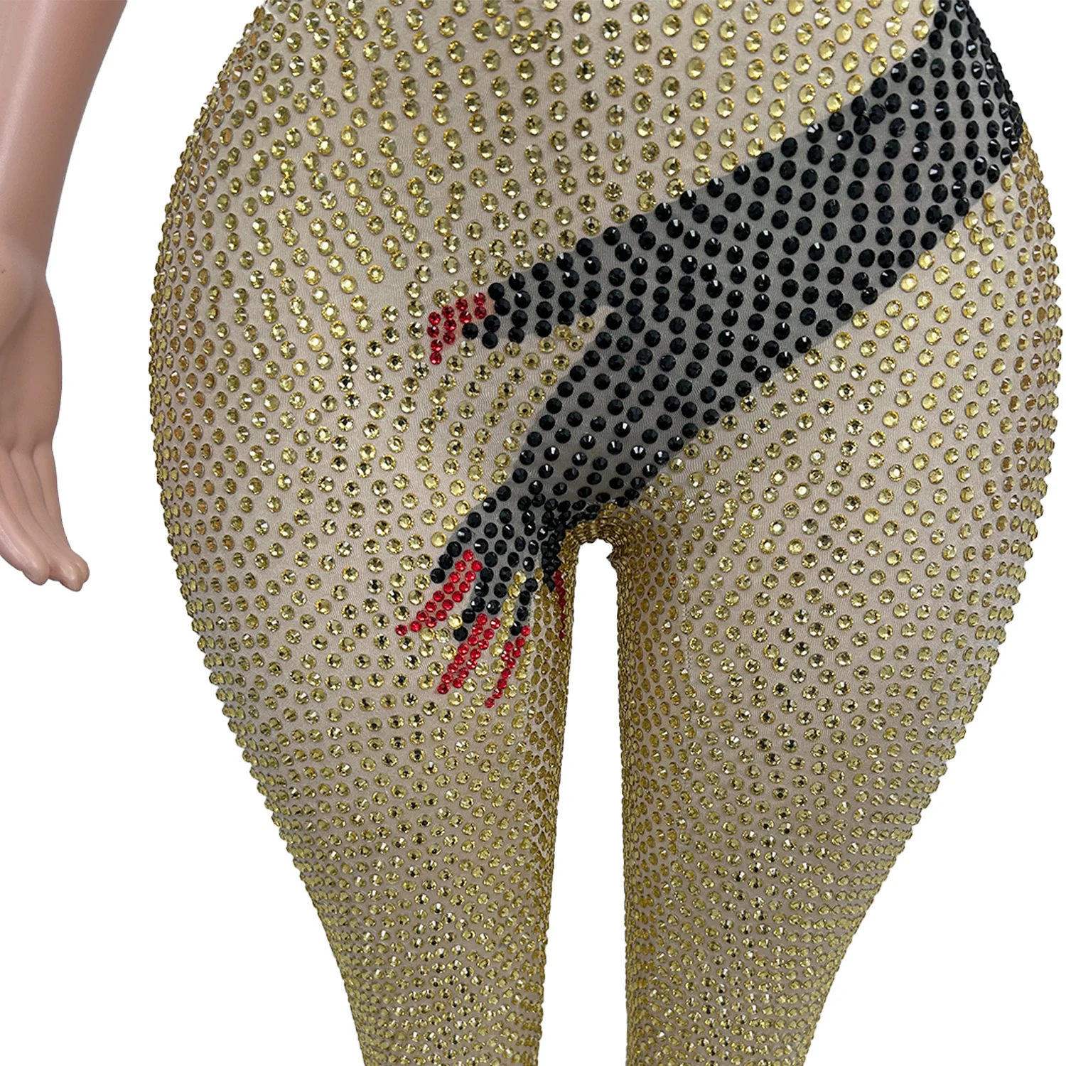 High-quality Sparkly Rhinestone Tight Fitting Jumpsuit Gloves Festival Party Sexy Singer Stage Performance Dance Wear Heishou