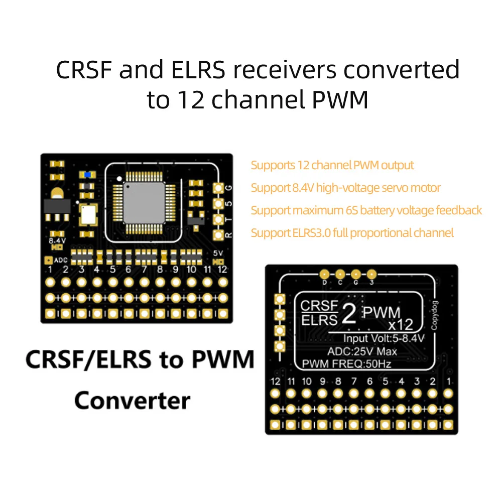 AneegFpv 5-12 فولت 12CH CRSF/ELRS إلى PWM محول بيند دبوس نوع لوح مهايئ 50 هرتز PWM الناتج 5-12 فولت BEC لطائرة بدون طيار FPV TBS استقبال #6