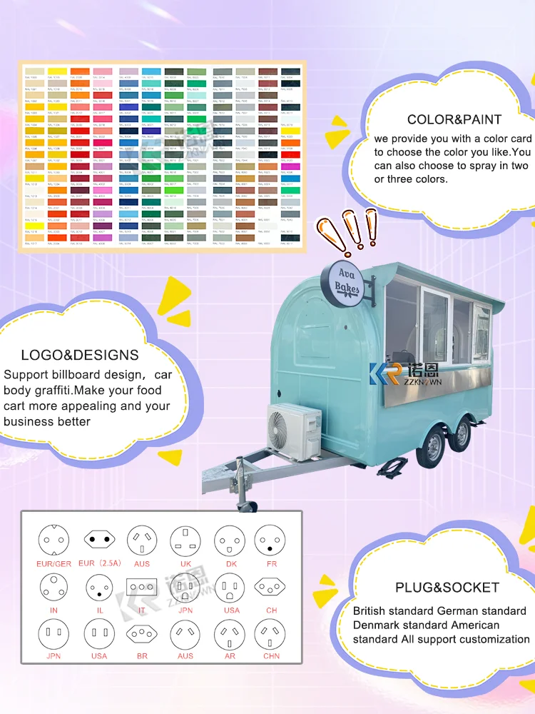 Mobile Street Food Cart Trailer Concession Au Usa Customized Milk Tea Pizza Truck with Hood Fridge Hot Dog Burger