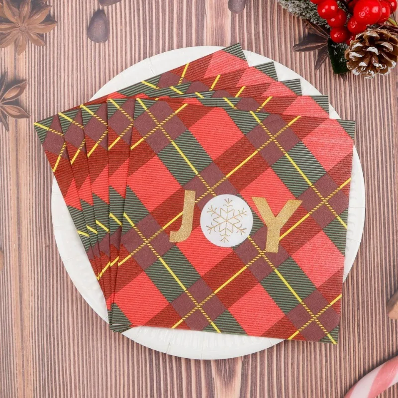 

20pcs 25/33cm 2Ply Christmas Plaid Printed Napkins Party Atmosphere Decoration Paper Creative Painting Paper DIY Decoupage Paper