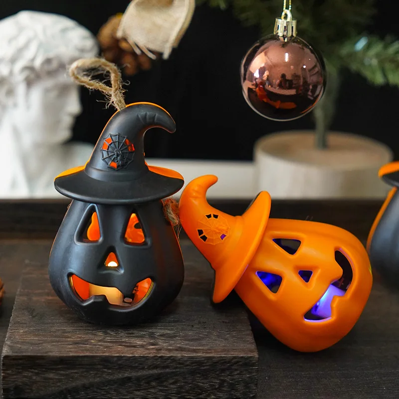 Halloween Children's Handheld Pumpkin Lantern LED Electronic Candle Light Halloween Theme Scene Decoration Atmosphere Ornament