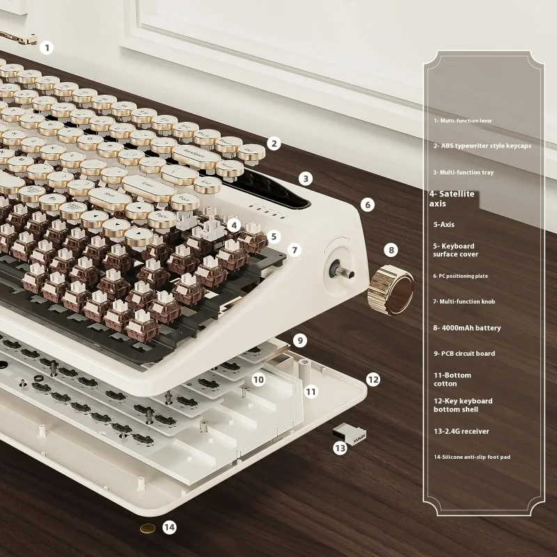 YUNZII QL75 máquina de escribir Teclado mecánico inalámbrico triodo intercambiable en caliente teclados de oficina Retro RGB Mac/Android/Linux/iOS/Windows