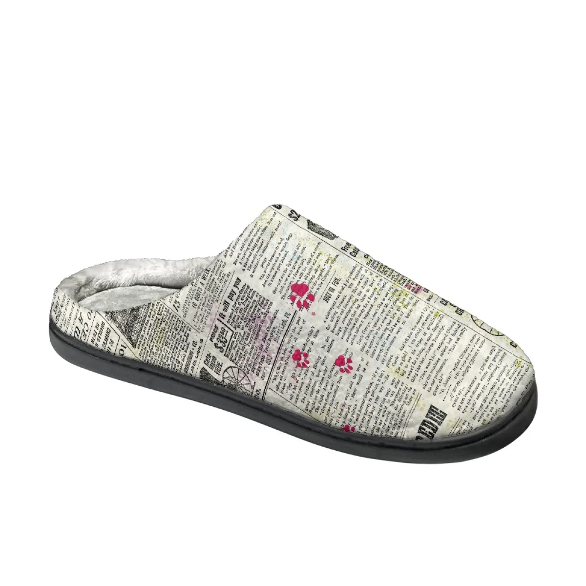 Literary Newspaper Style Cute Cat Pattern Cotton Slipper Unisex Trend Comfortable Soft Plush Shoes Dirt Resistant Non-slip Flats