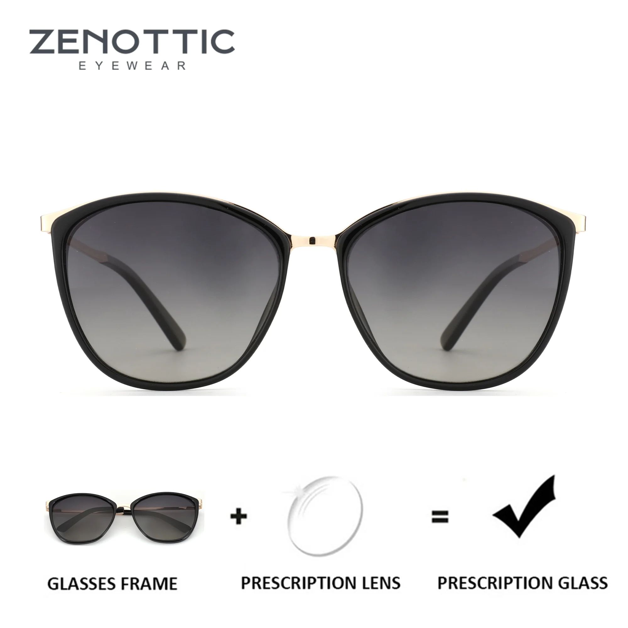 

ZENOTTIC (XL Size) Stylish Butterfly Prescription Sunglasses Women Fashion Polarized UV400 Metal Progressive Sunglasses