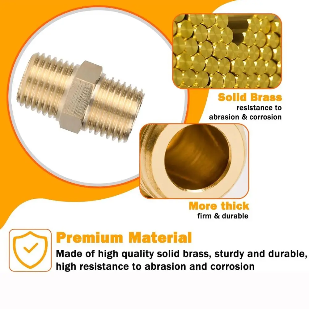 Adapters Solid Brass Brass Connectors Male Thread Hex Design Brass Nipples NPT Male Nipples