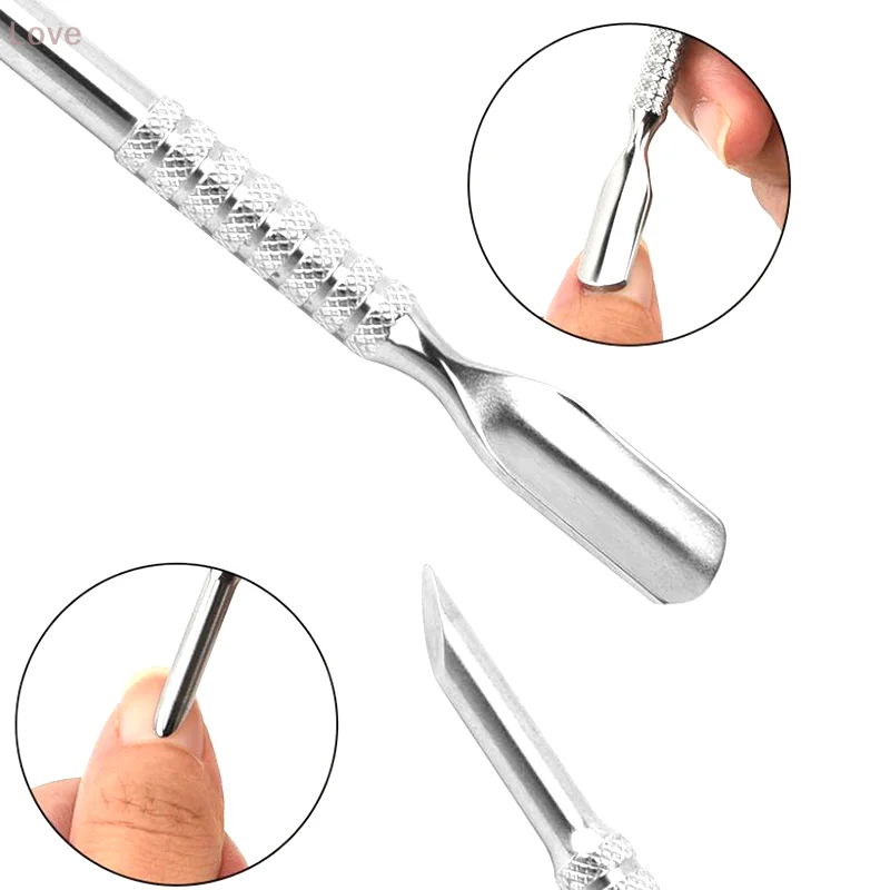 [L&P] أداة دفع للبشرة من الفولاذ المقاوم للصدأ على شكل مزدوج الجوانب ورافعة أظافر نام ومزيل أدوات العناية بالأظافر