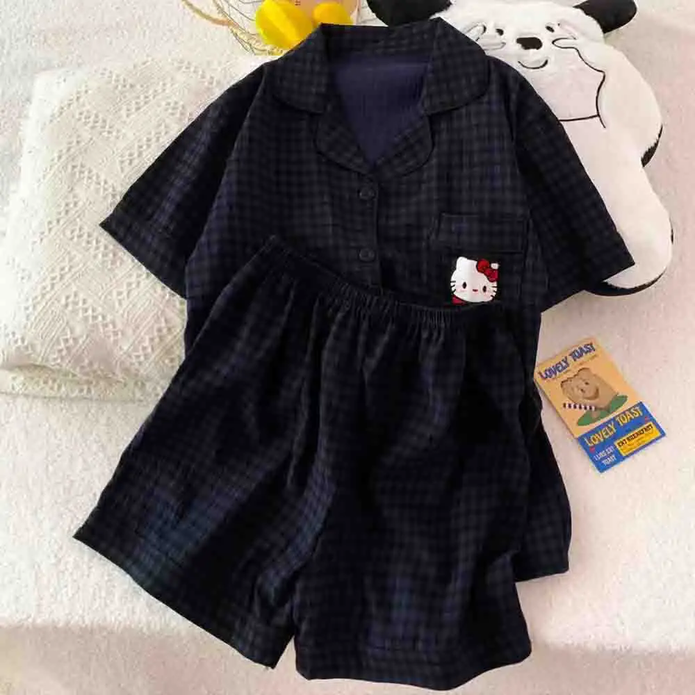 

Hello Kitties Summer Pajama Set Home Clothes Comfortable Loose Multi Functional Thin Casual Kawaii Cute Cartoon Anime Print Gift
