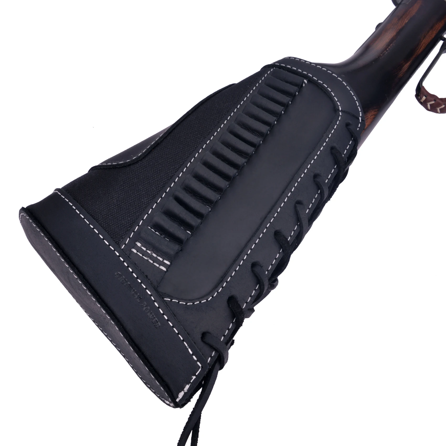 

.22LR .17HMR Ammo Shell Holder Butttsock Canvas Leather Rifle Cheek Rest Pad For Hunting Shooting In Black