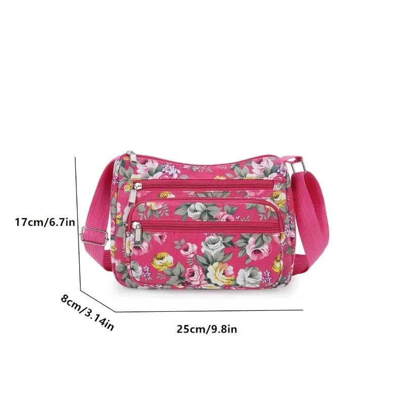 Stylish Floral Crossbody Bag, Multi Zip Casual Shoulder Purse with Adjustable Strap Wallets, for Everyday Outdoor Shoulder Bags view 6