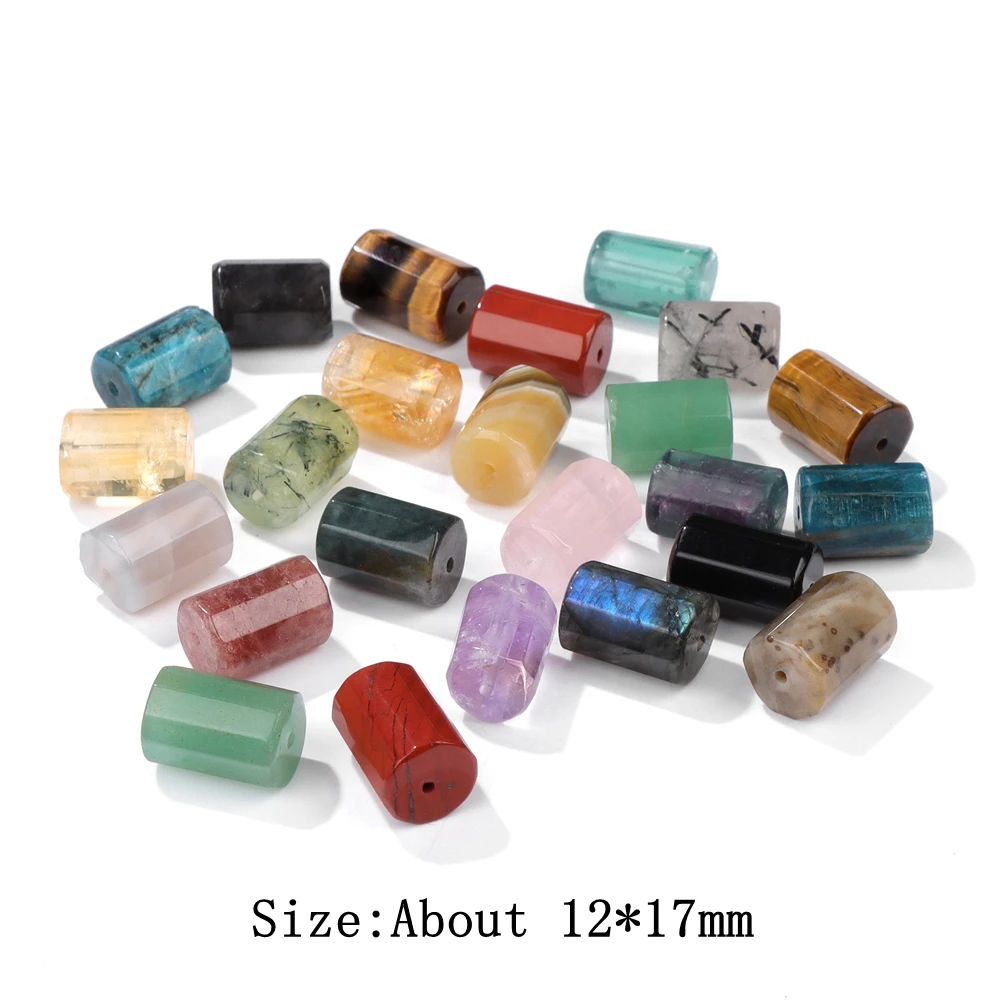 12x17mm Natural Stone Faceted Cylinder Stone Beads Smooth Loose Spacer Charms Pendant Bead for Jewelry Making Handmade 1PC