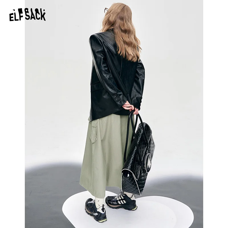 ELFSACK workwear style high rise skirt for women solid color street style skirt 2024 new fashion casual style thin A pendulum sk