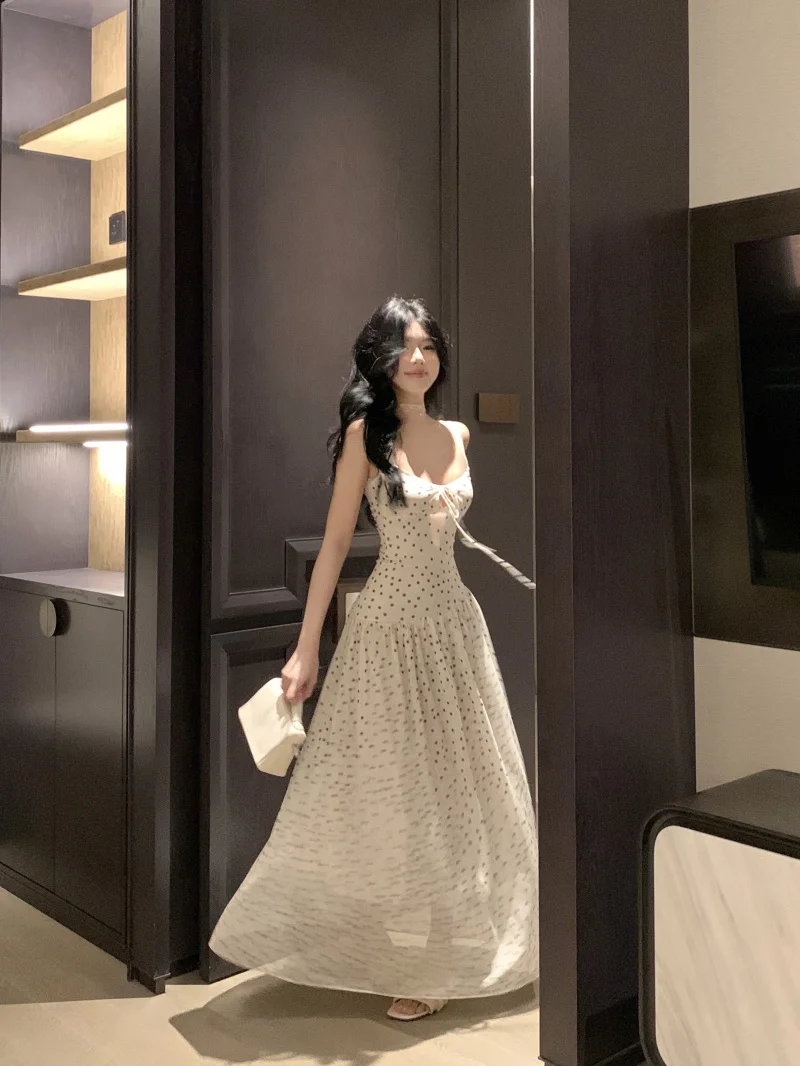 فساتين نسائية أنيقة بدون أكمام صيفية رايون بحمالات هالترنيك متقاطعة بدون خصر منقوشة اتجاه الشارع Ulzzang OL #6