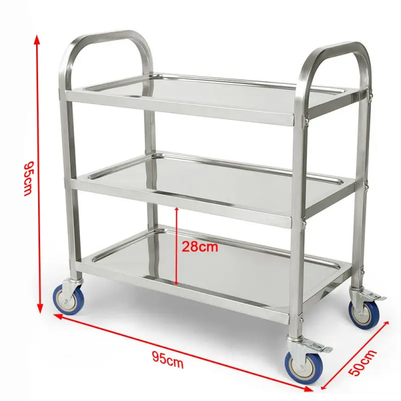 Mobile Dining Car Trolley Three-tier Stainless Steel Dining Car Home Kitchen Tea Cart Small Table Commercial Wine Car HWC