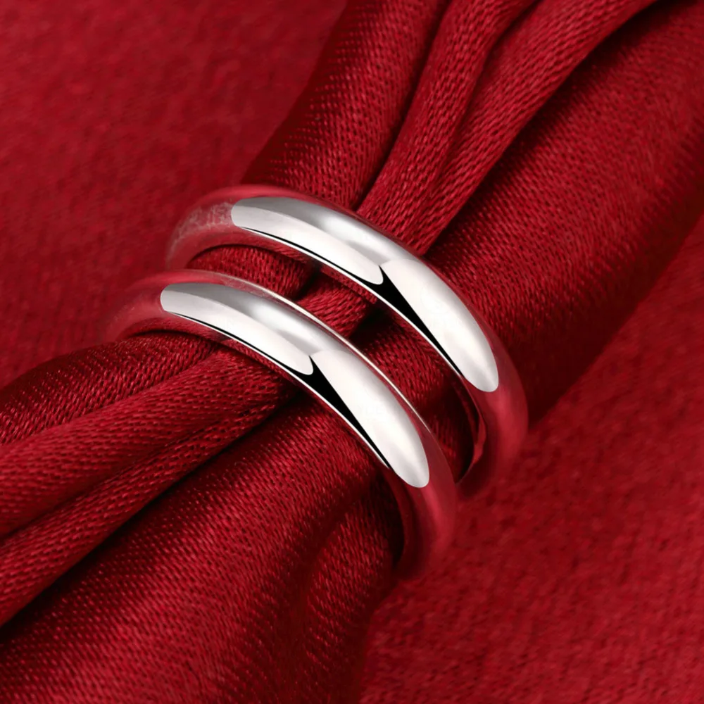 Fine 925 Sterling Silver Simple Double Layer Round Open Ring For Women Fashion Charm Engagement Gift Jewelry Accessories