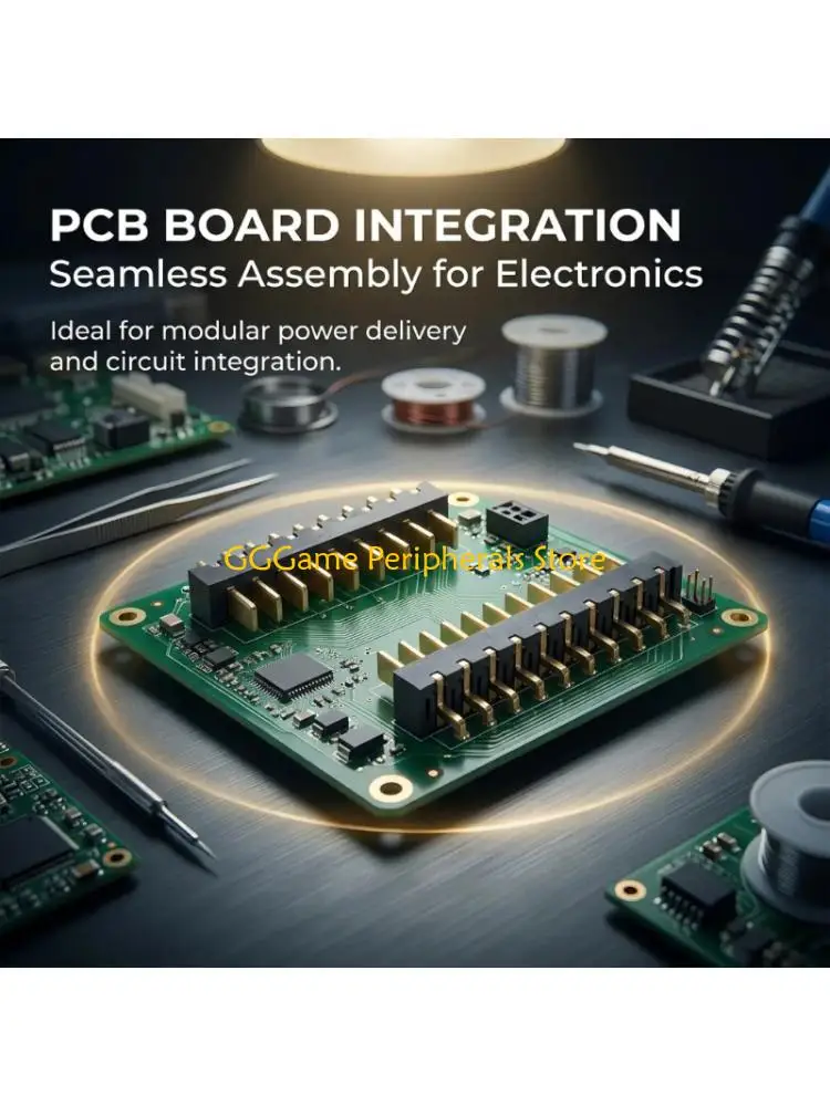 U55B Solder-Mount Circuit Board Power Connectors Set with 9 Contact Positions, Perpendicular Contact Layout, Black Plastic