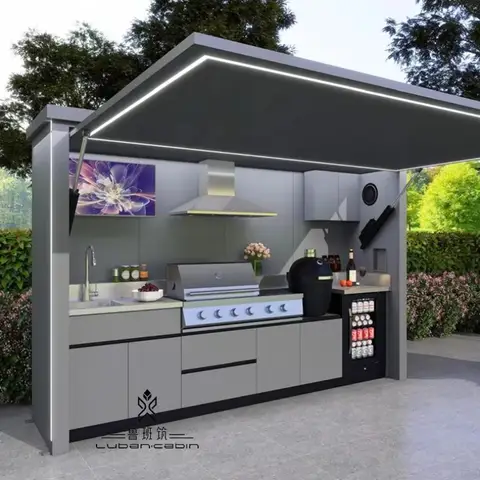 Nova Chegada: Cozinha Externa com Abrigo, Estação de Churrasco Impermeável, Ilha de Cozinha em Aço Inoxidável para Jardim e Quintal, Design Personalizado
