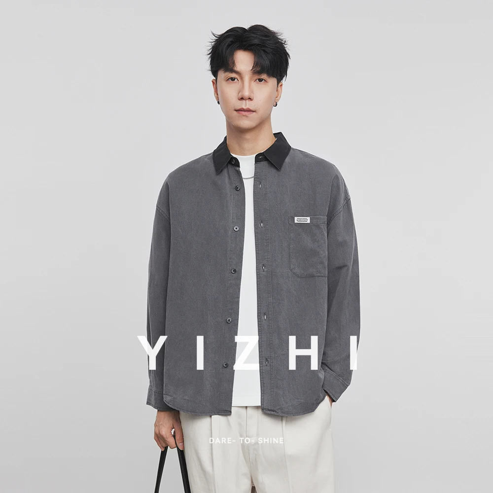 

Fashion Men's Lyocell Tencel Long Sleeve Shirt Jacket Tops Spring and Autumn 2025 New Men's Colorblock Work Shirt Jacket