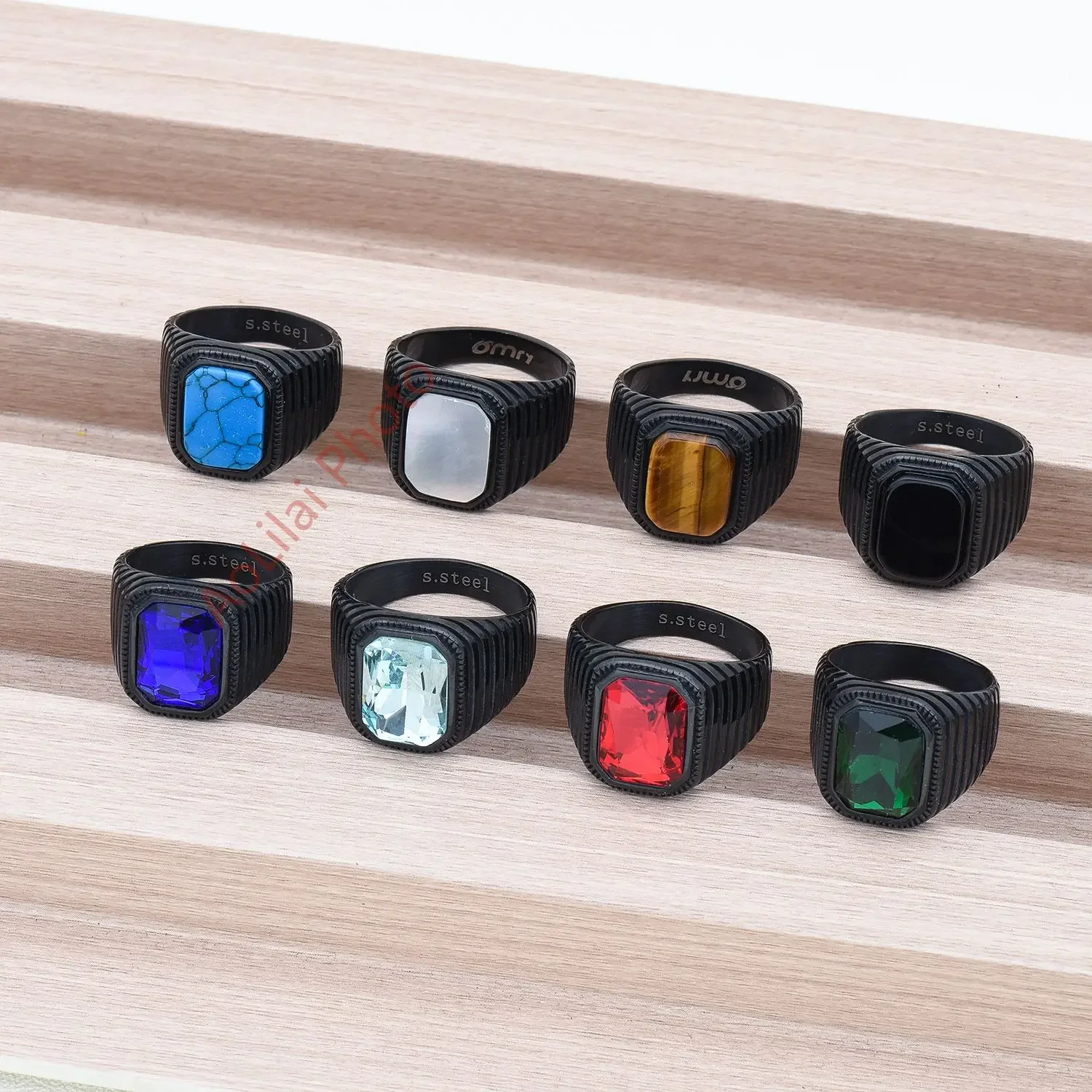 Men\'s/Women High Quality 316LStainless Steel Onyx Gem Style Rings Classic Fashion Trend Jewelry