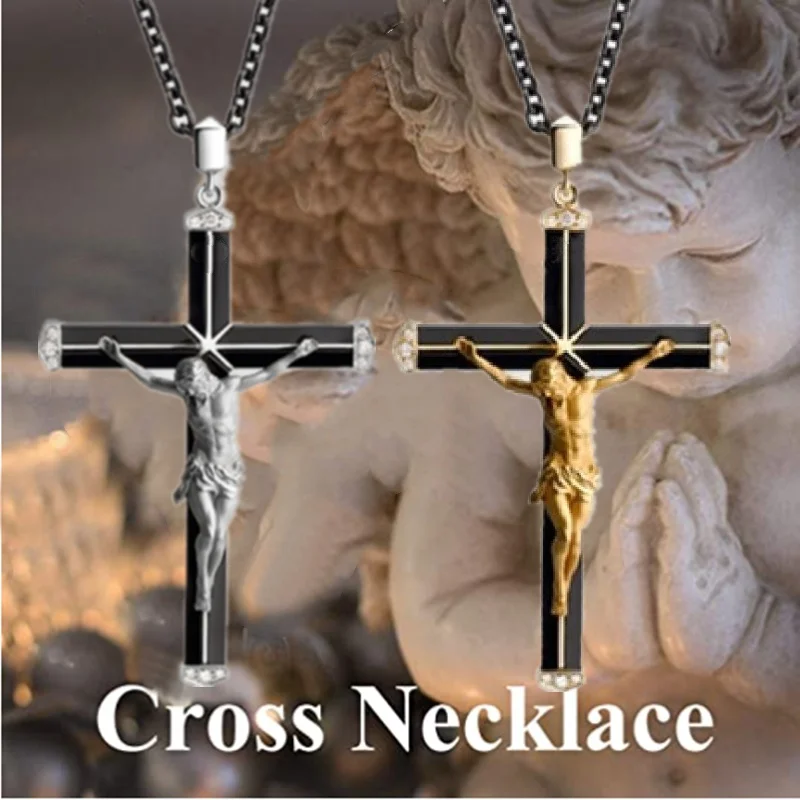 Fashion Two Color Jesus Cross Necklace Religious Belief Jesus Pendant Hip Hop Necklaces for Men Cross Jewelry Anniversary Gift