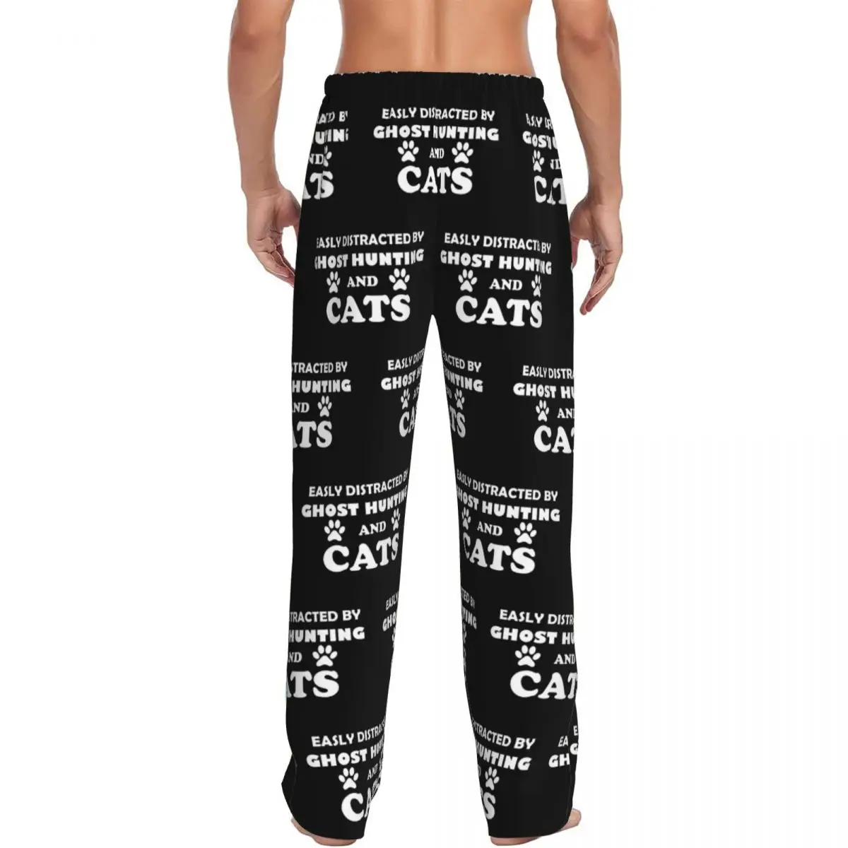Custom Easily Distracted By Ghost Hunting And Cats Men Pajama Pants Lounge Sleep Sleepwear Bottoms with Pockets