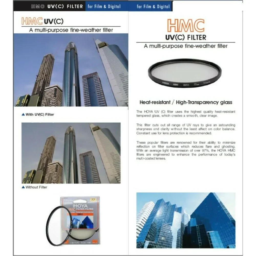 Hoya HMC UV(c) Lens Filter 37 40.5 43 46 49 52 55 58 62 67 72 77 82mm Slim Frame Multi Coated Anti-Glare and Blue Light Filters