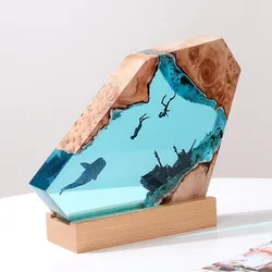 Desktop Ship Shark Whale Ocean Art Ornament Gift Solid Wood Resin Night Light