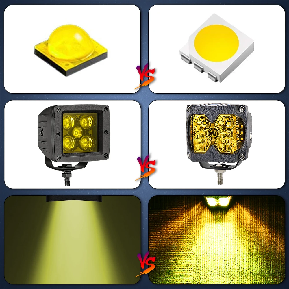 POVTOR 2PCS  Waterproof IP68 Yellow Lens LED Pod Lights Combo Beam with Strobe Cube Driving Lights for ATV UTV RZR Tractor SUV