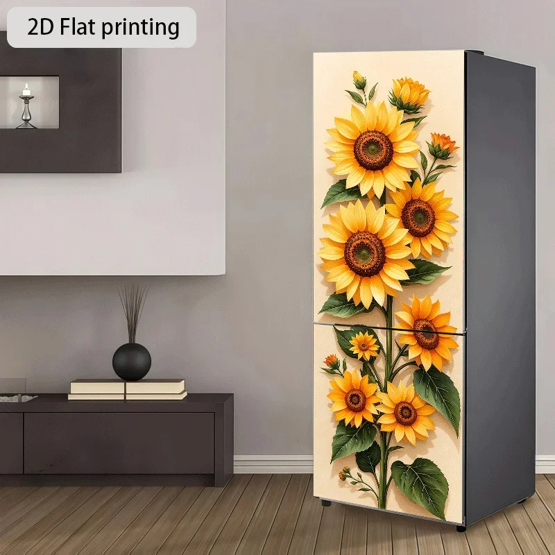 Refrigerator Sticker Sunflower "Sunflower Blooms" Themed Design, Self-Adhesive Wall Decal Wallpaper, Suitable for Cabinets and view 4