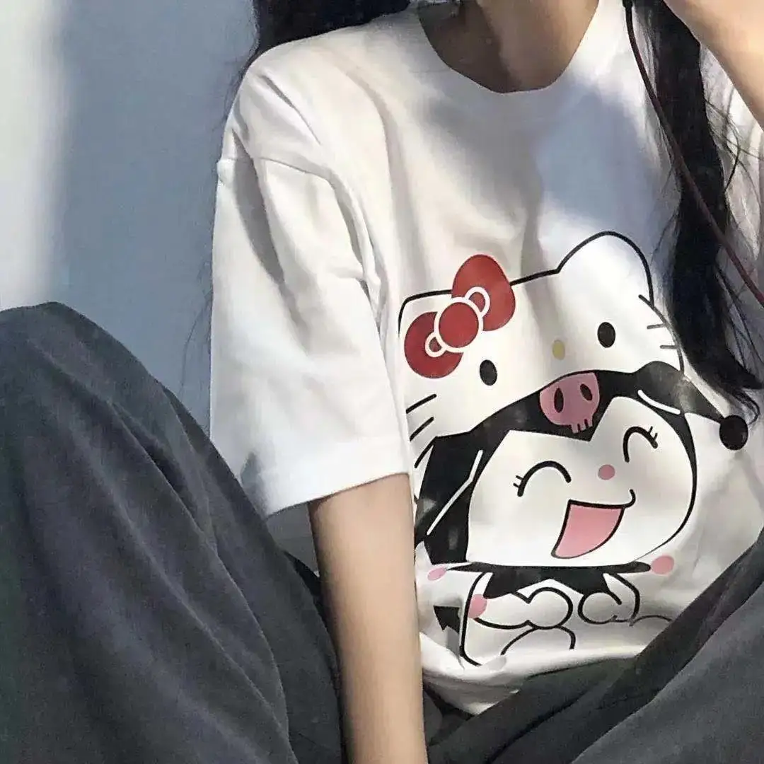 

Sanrio Hellokitty Mymelody 100% Cotton College Style Short-sleeved T-shirt Women's 2022 Summer New Top Trendy All-match
