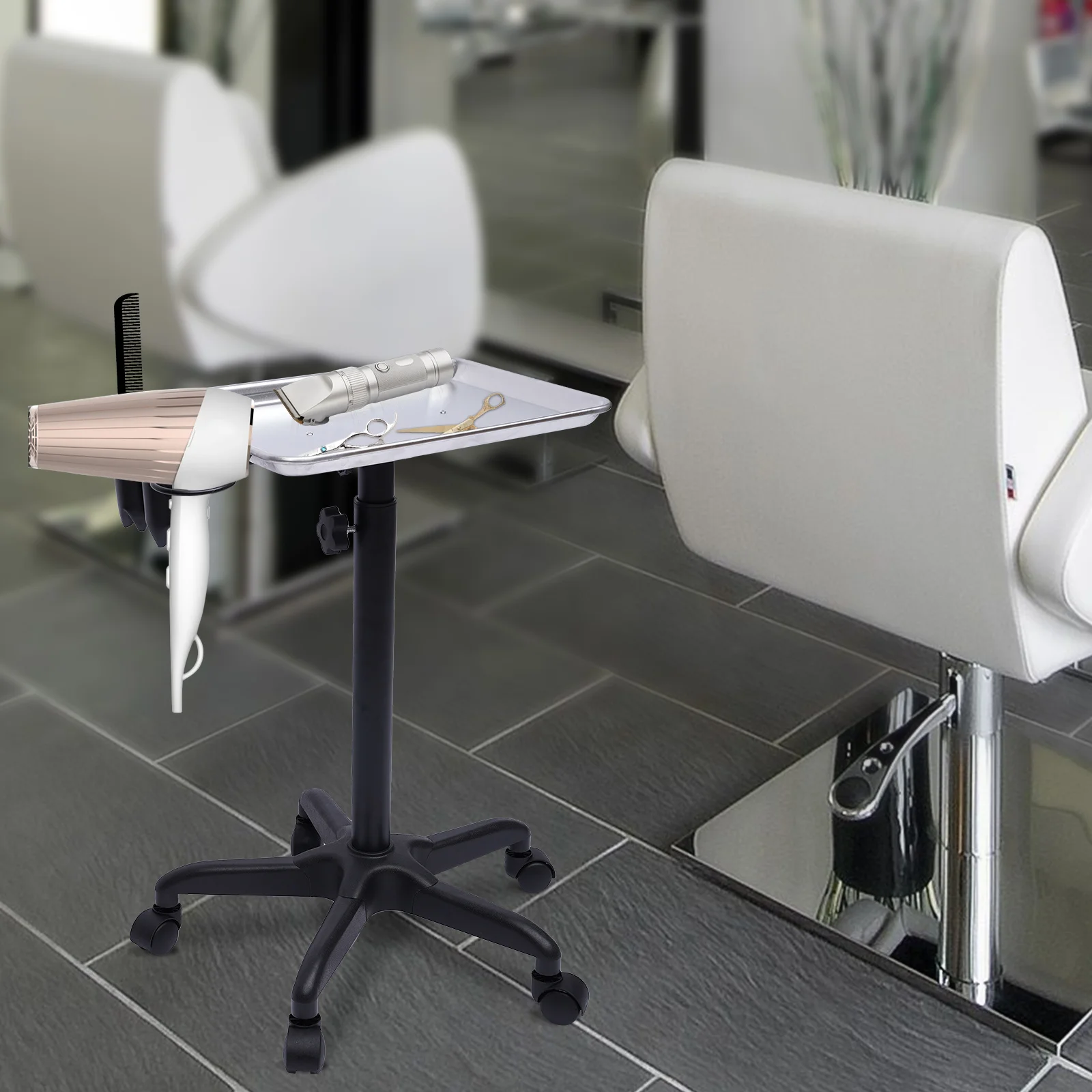 Salon Trolley with Adjustable Height and Hairdryer Rack, Easy to Move