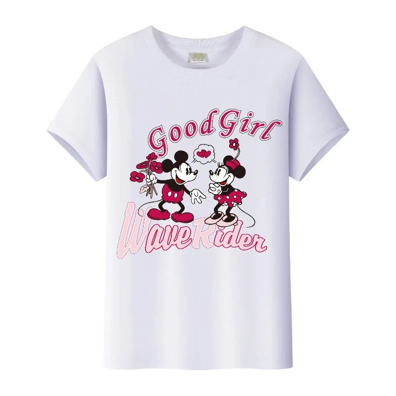 

Одежда с принтом Микки Мауса Диснея, женская футболка, детская футболка, семейные топы с круглым вырезом, белая летняя футболка для девочек, мужская свободная блузка большого размера