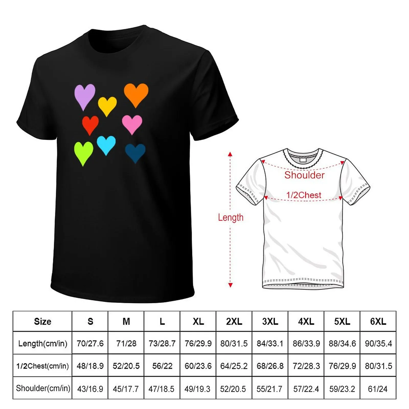 Rainbow Hearts-Fun Exciting Bright Heart Pattern T-Shirt Summer Festival T-Shirt