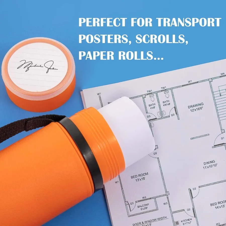 JJRING Tube d'affiche orange 25 à 40 Tube de support de stockage d'affiche extensible avec sangle de transport pour plans, rouleaux de cartes et Ar