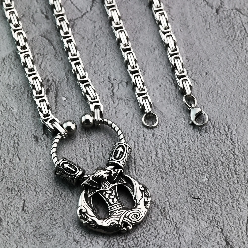 2024 Nieuwe Heren Hanger Set Gepersonaliseerde Thor Hamer Dominant Byzantijnse Ketting Titanium Stalen Sieraden